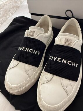 Givenchy White Leather Slip-On Sneakers with Black Branded Strap